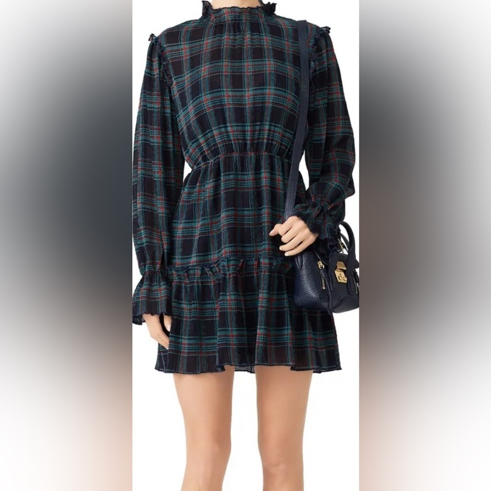 The Fifth Label Plaid Long Sleeved Mock Neck Tiered  Dress‎  Size XL